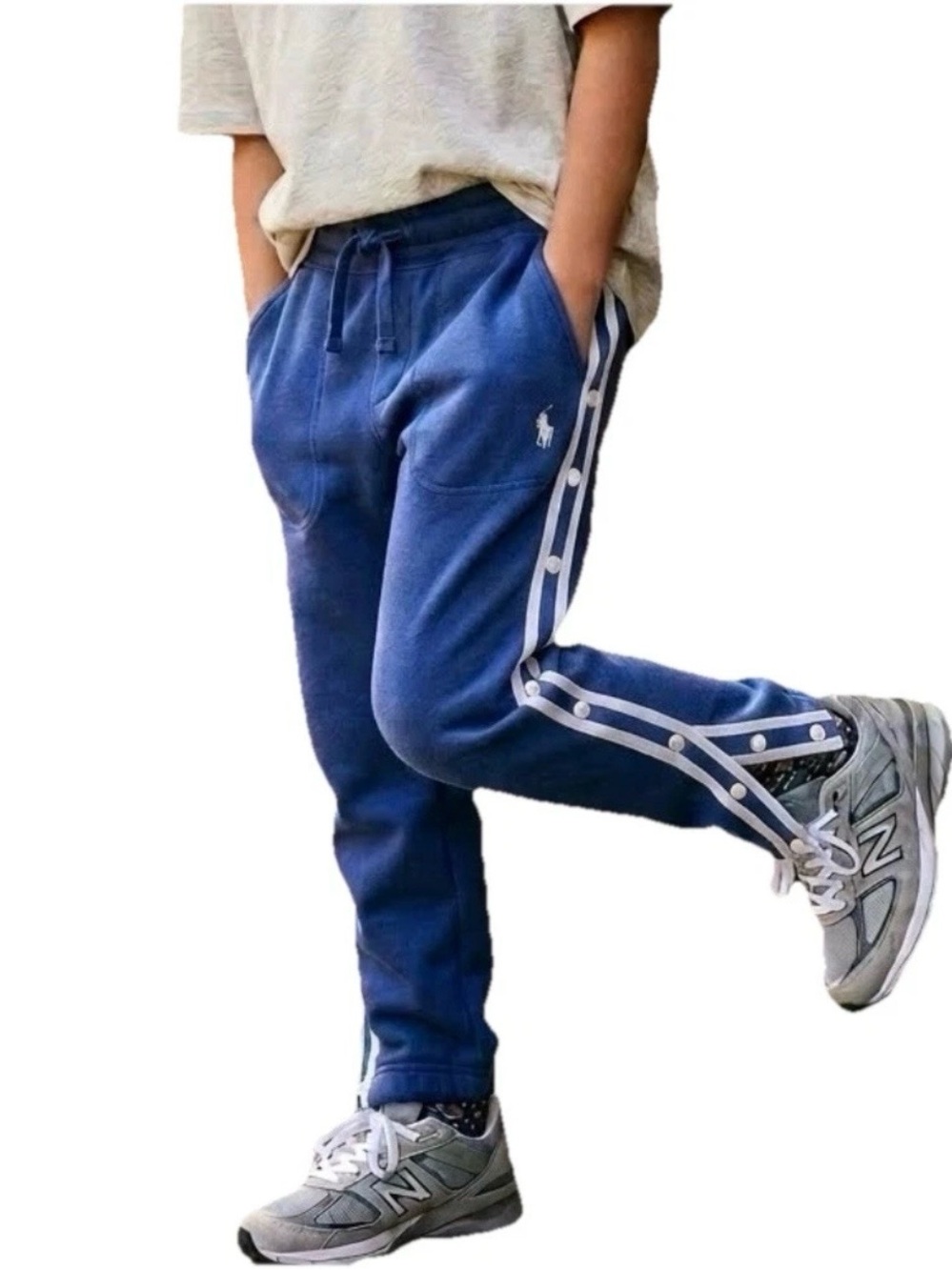 Vintage Polo By Palph Lauren Kids Buttons On The Sides‎ Blue Cotton Pants  8-10